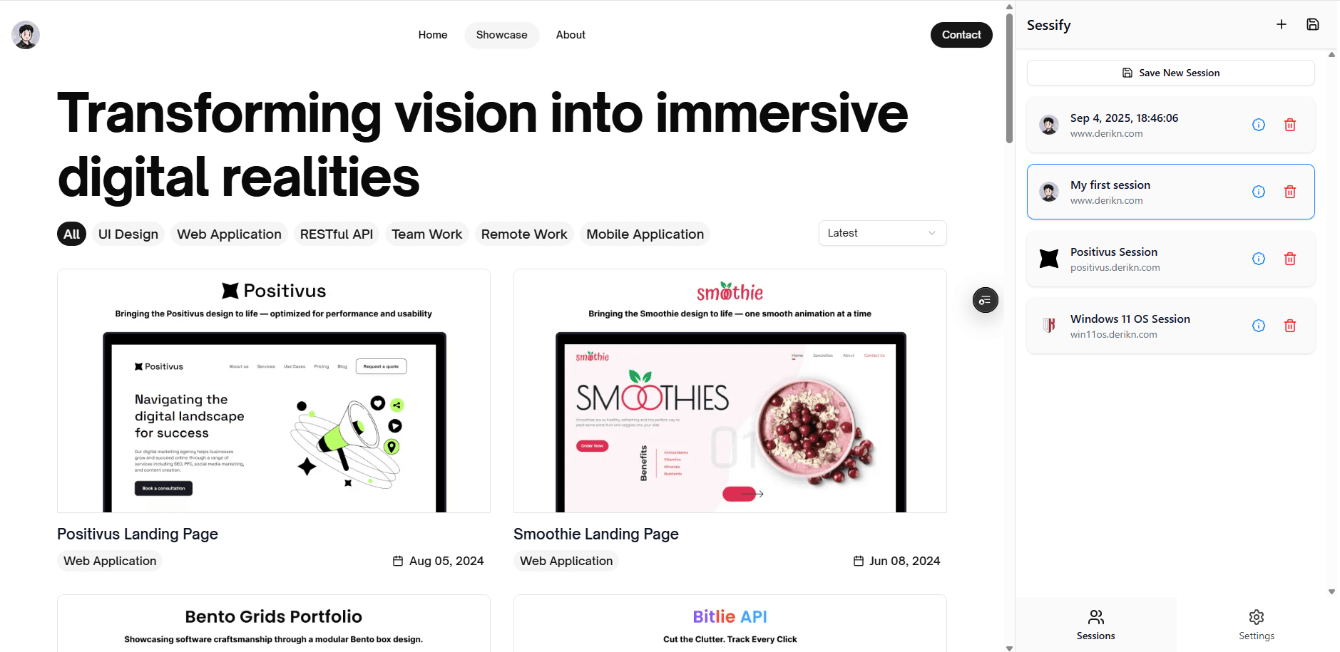 Sessify Extension Sidepanel Snapshot